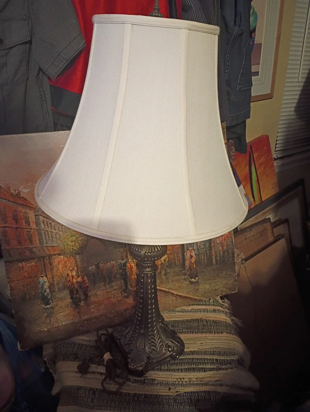 Vintage White Lamp with Ornate Metal Base